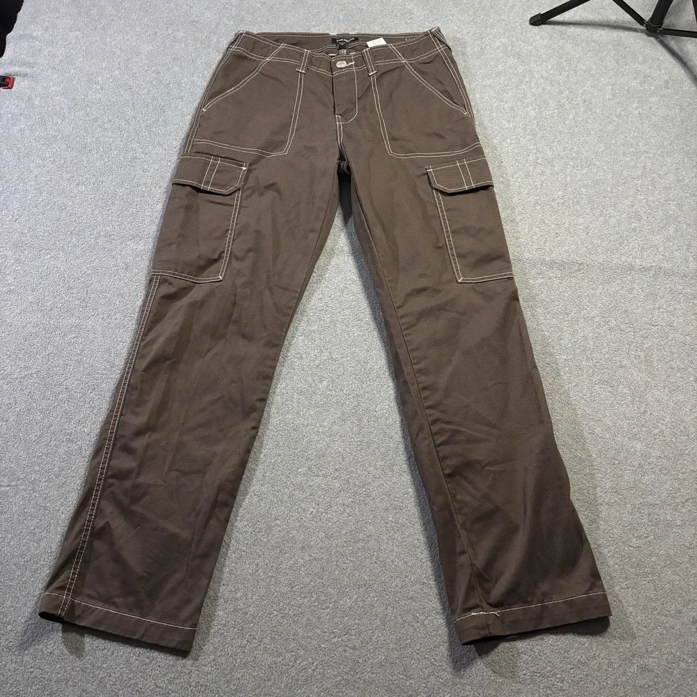 True Religion Bobby Baggy Cargo Pants Mens Brown Contrast Stitch Size 30 30.5x31